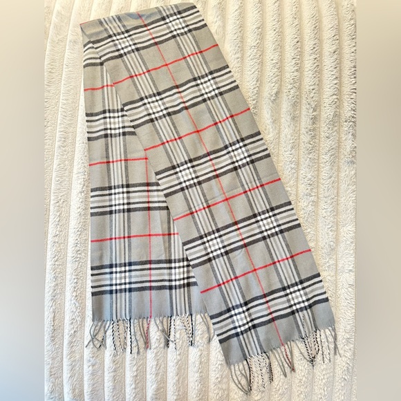 Grey Red Black Long Plaid Fringe Scarf Lightweight Fall Winter Wrap Shawl 67x11 - Picture 1 of 4